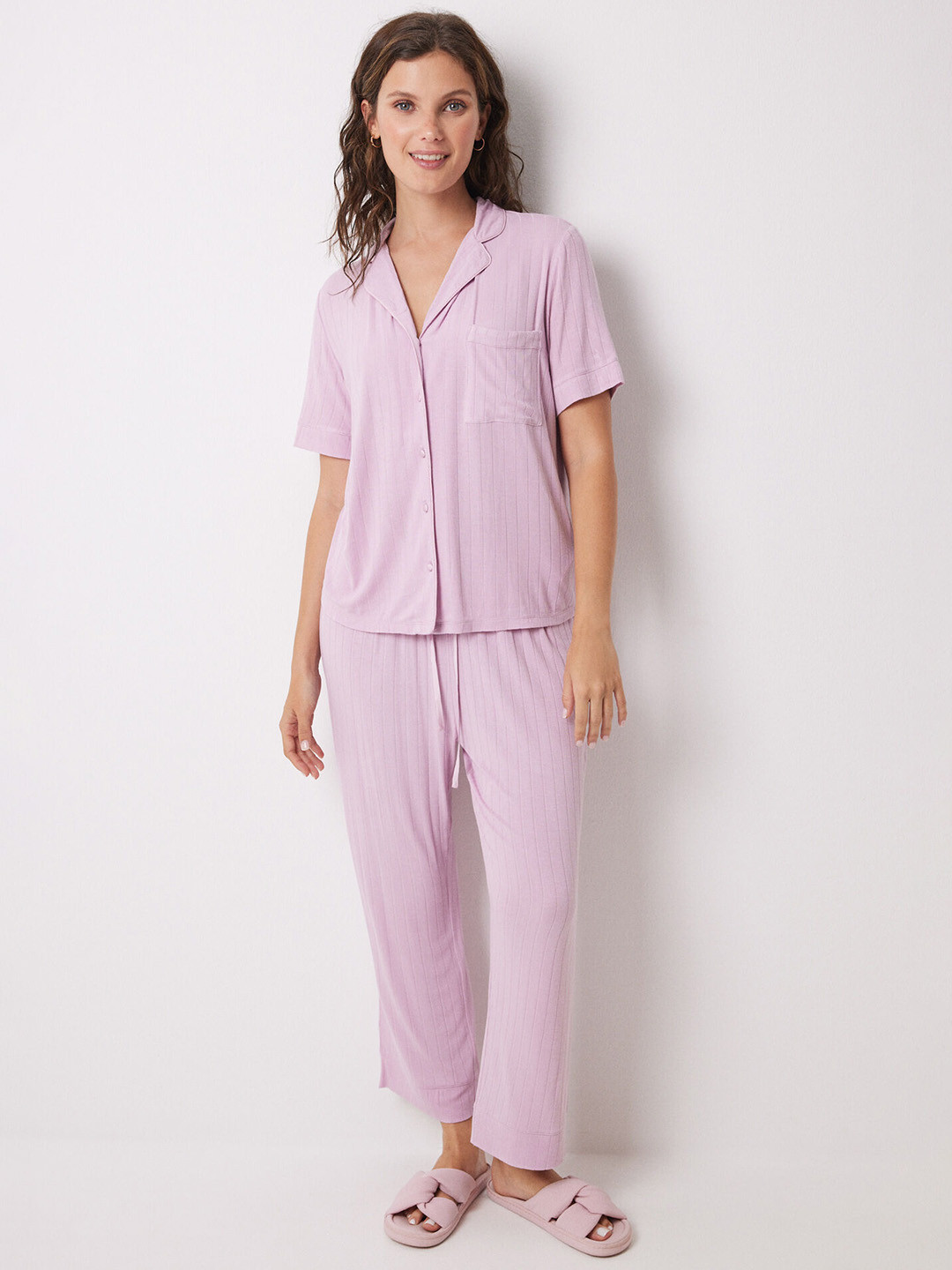 

women'secret Striped Shirt & Pyjamas Night Suit, Pink