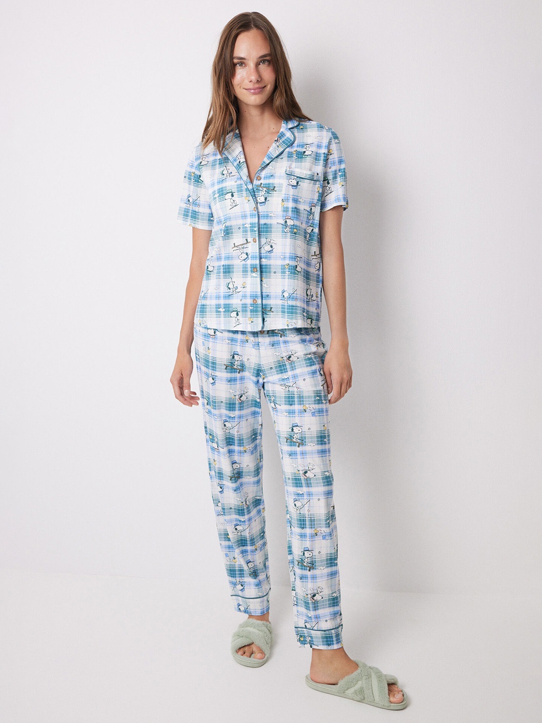 

women'secret Women Printed Night suit, Green