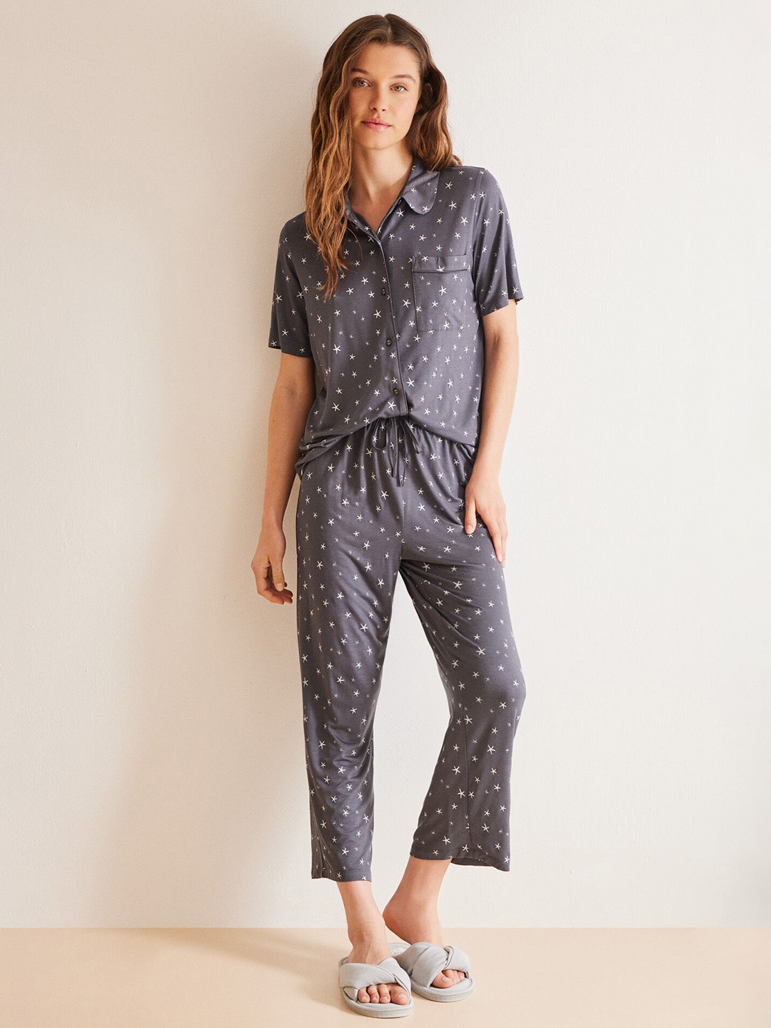 

women'secret Women Conversational Printed Night suit, Grey