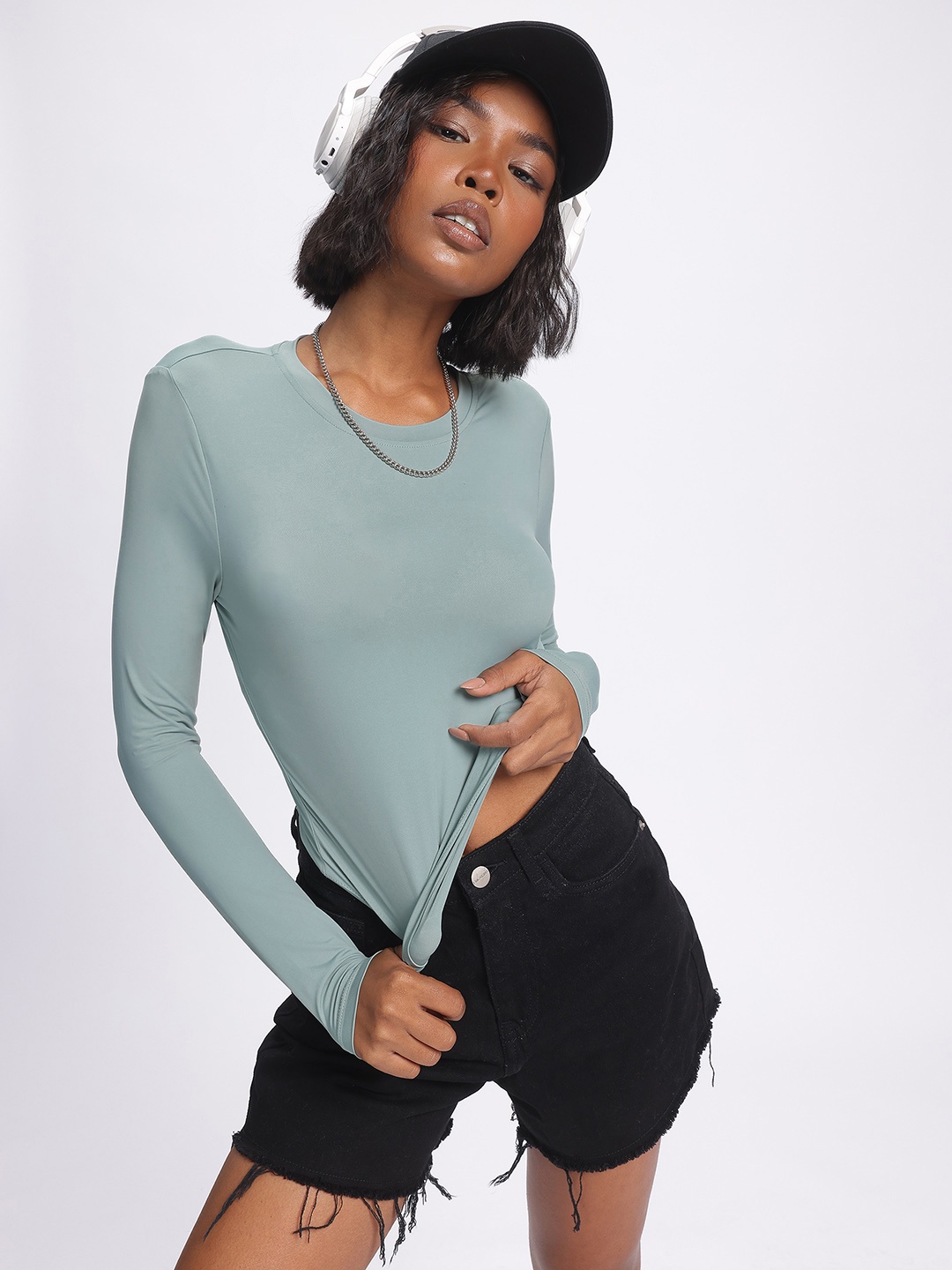 

glitchez Off-Beat Fitted Crop Top, Blue