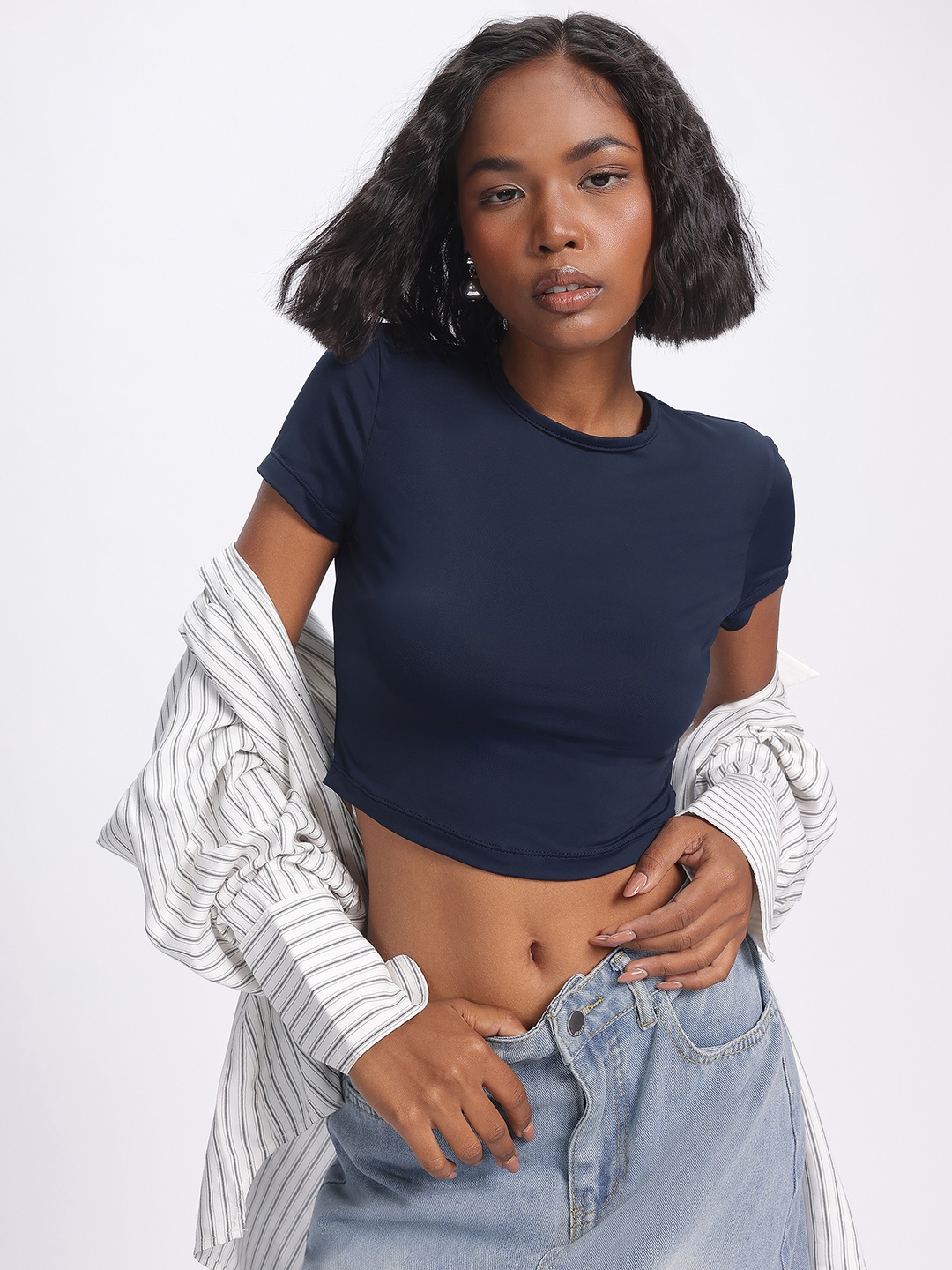 

glitchez Urban Chic Crop T-shirt, Navy blue