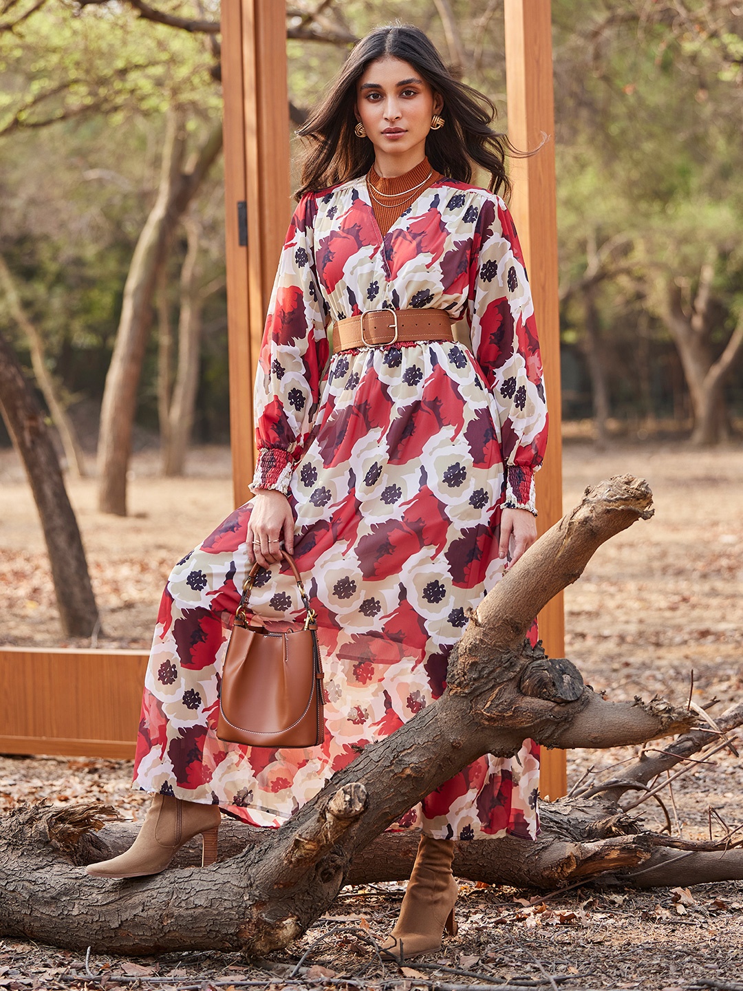 

Crimsoune Club Print Fit & Flare Maxi Dress, Red