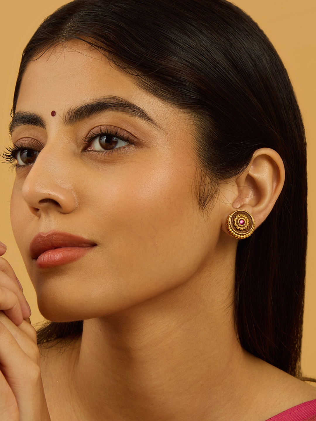 

Kushal's Fashion Jewellery Spherical Studs Earrings, Red