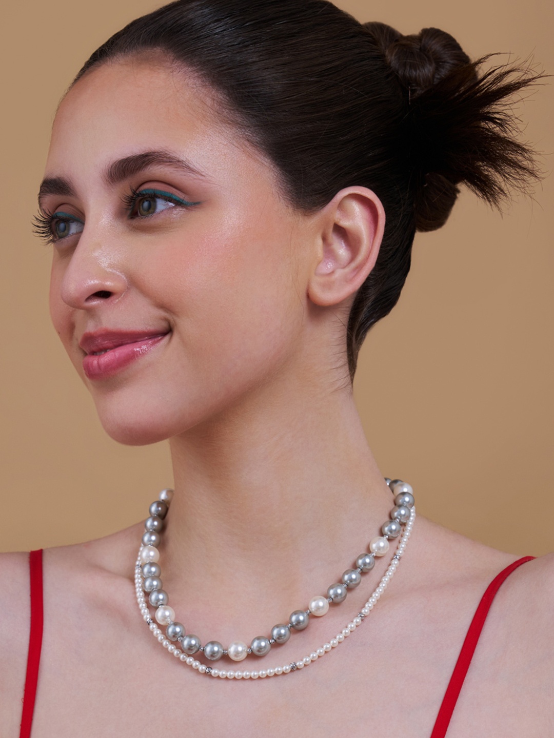 

Kushal's Fashion Jewellery Copper Rhodium-Plated Necklace, Grey