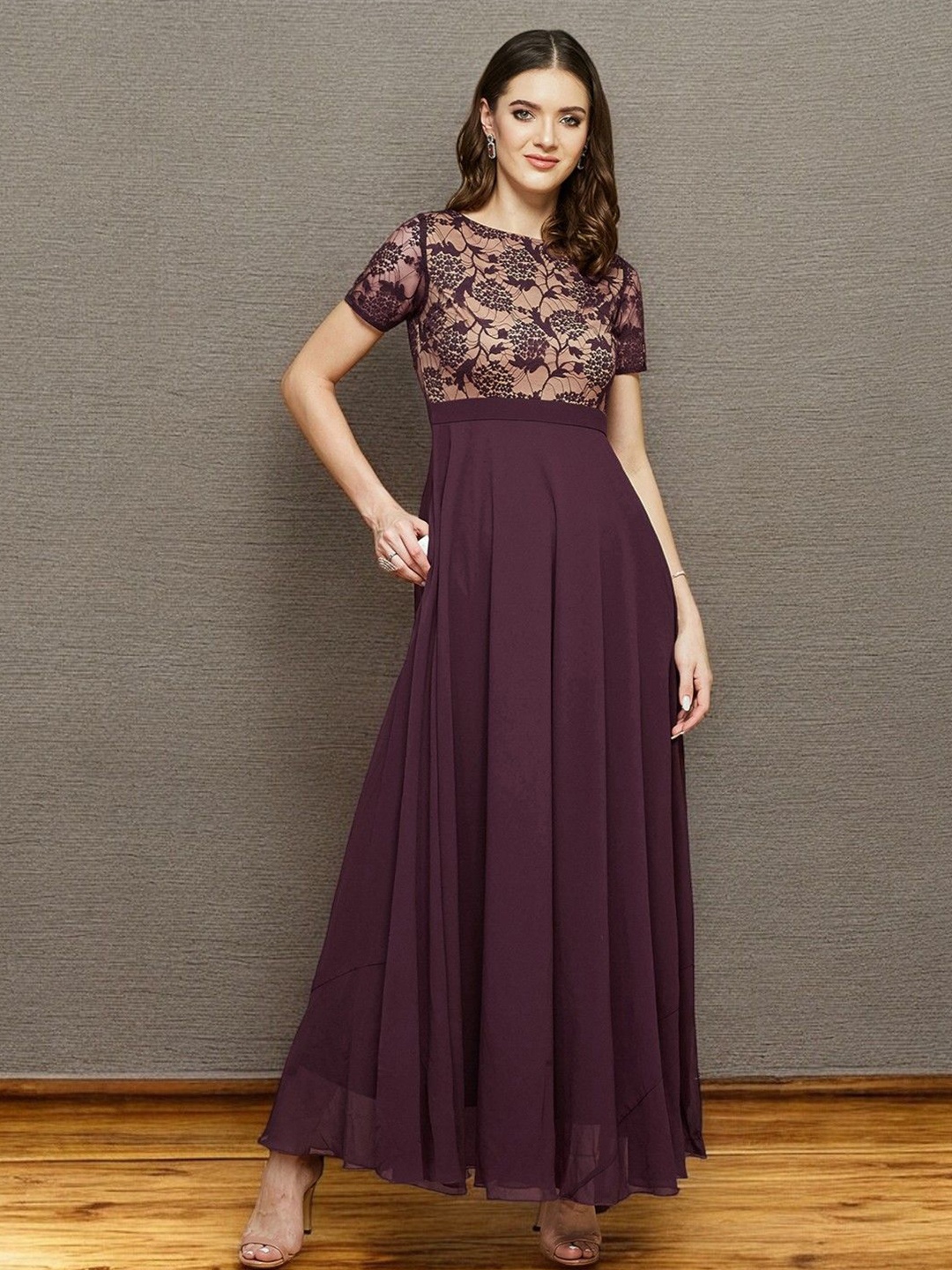 

DressBerry Embroidered Fit & Flare Maxi Dress, Maroon