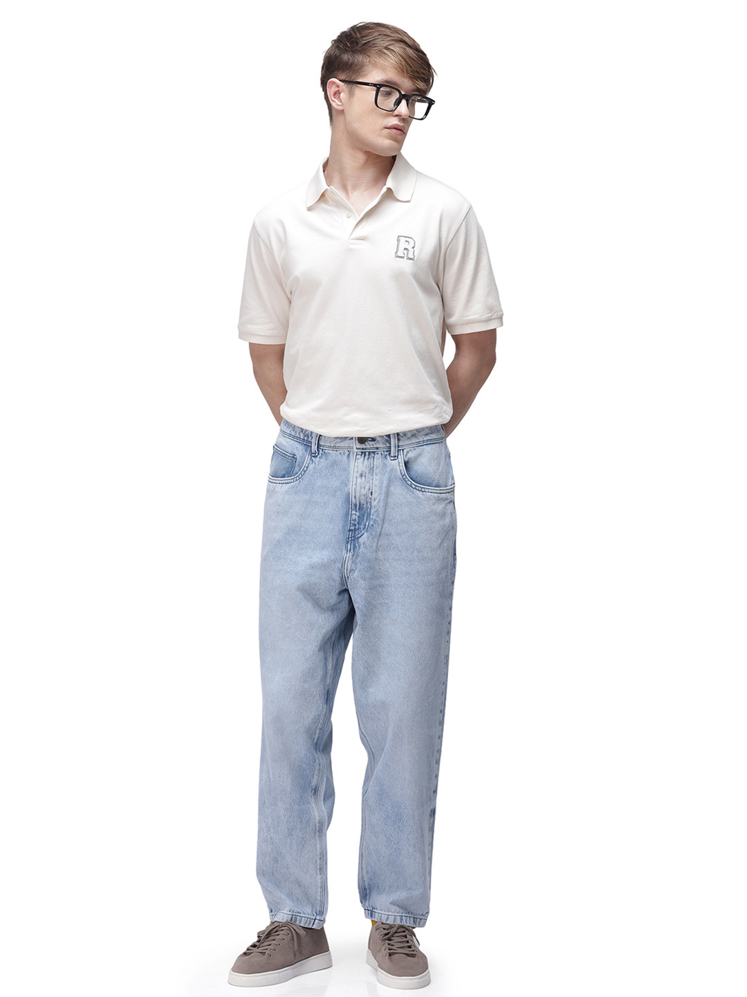 

RARE RABBIT Men Cotton Comfort Low Distress Heavy Fade Stretchable Baggy Jeans, Blue