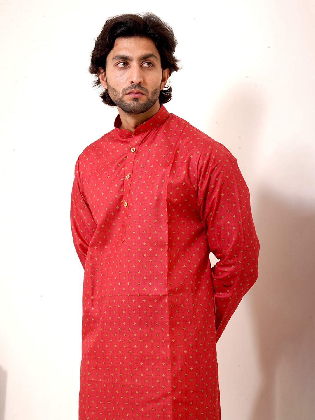 

The Kurta Studio Men Flared Sleeves Pathani Kurtas, Orange