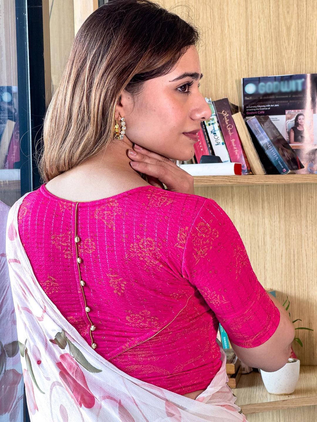 Bindigasm's Advi Embellished Stretchable Saree Blouse, Pink
