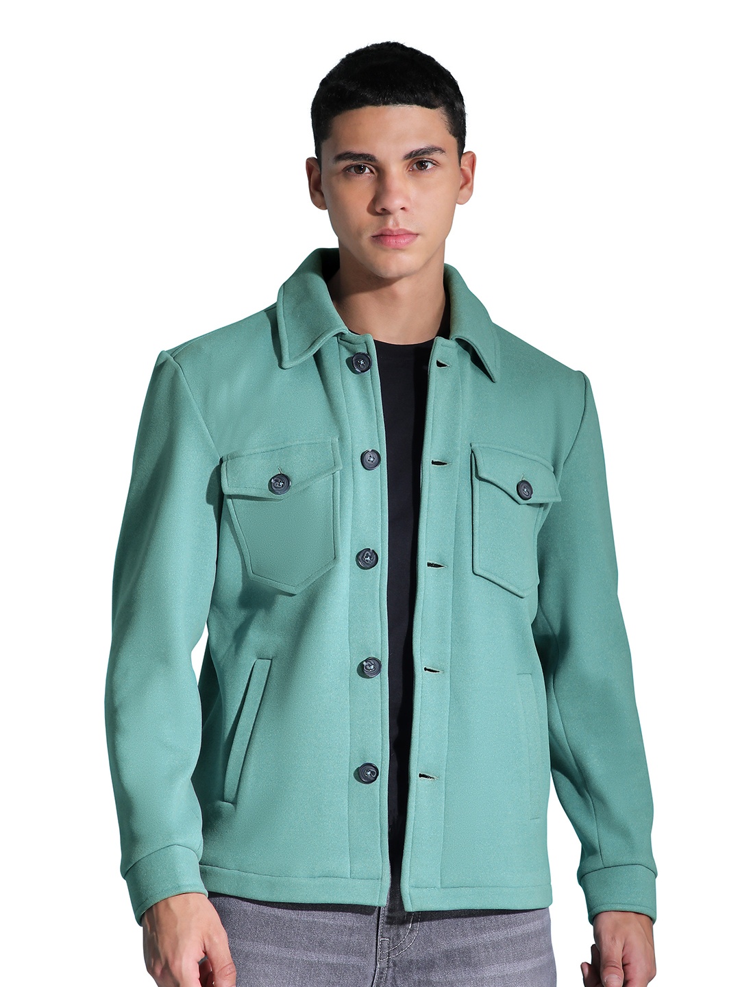 

Beyoung Men Woollen Denim Jacket, Green