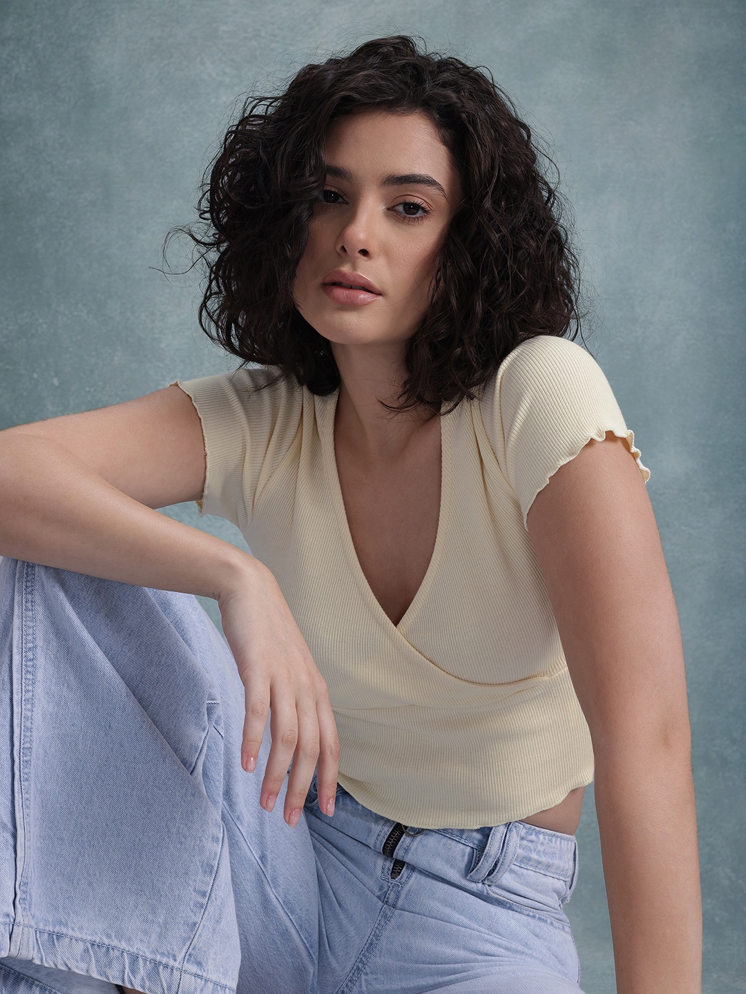 

The Roadster Life Co. Ribbed Wrap Crop Top, Cream