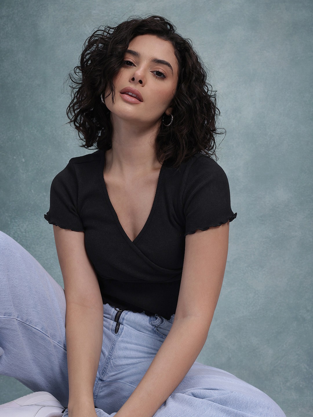 

The Roadster Life Co. Ribbed Wrap Crop Top, Black