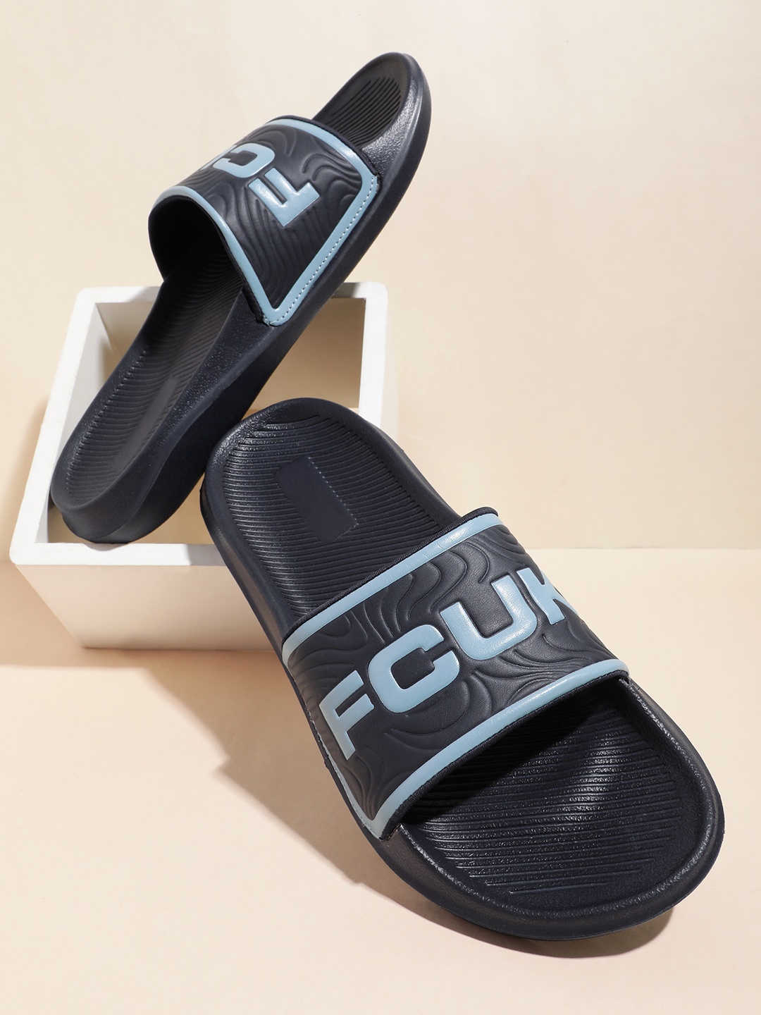 

FCUK Men Printed Sliders, Navy blue