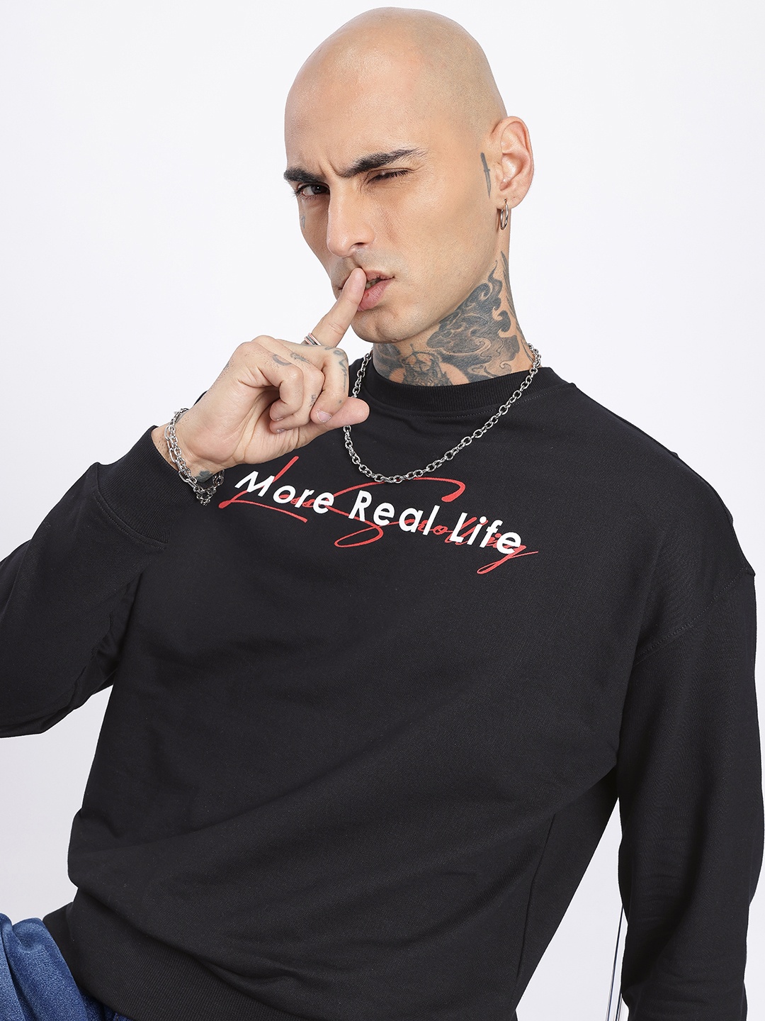 

glitchez Real World Living Printed Cotton Terry Relaxed Fit Sweatshirt, Black