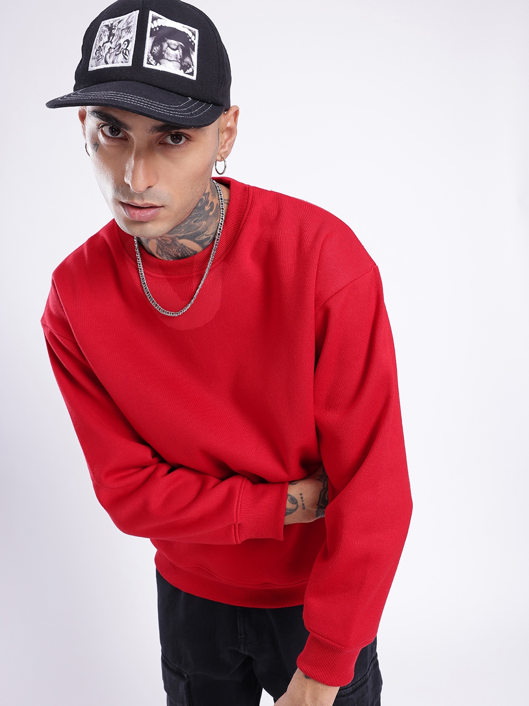 

glitchez Street Basic Oversized Fit Sweatshirt, Red