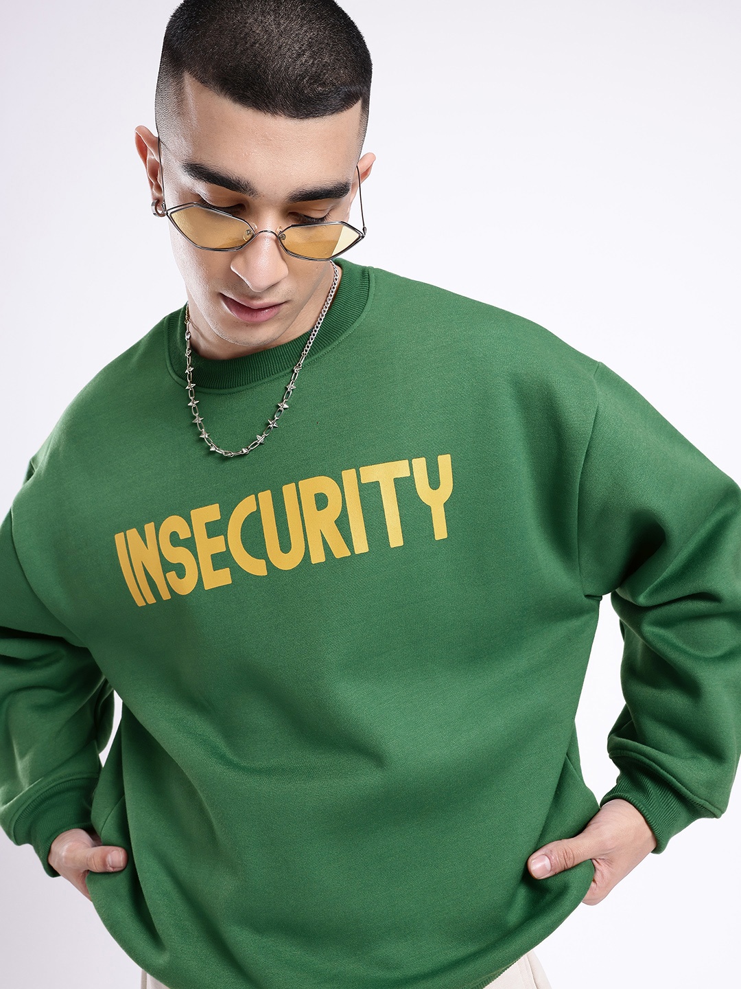 

glitchez Urban Street Typography Printed Oversized Sweatshirt, Green