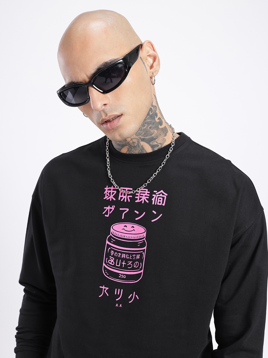 

glitchez City Cool Printed Cotton Terry Oversized Sweatshirt, Black