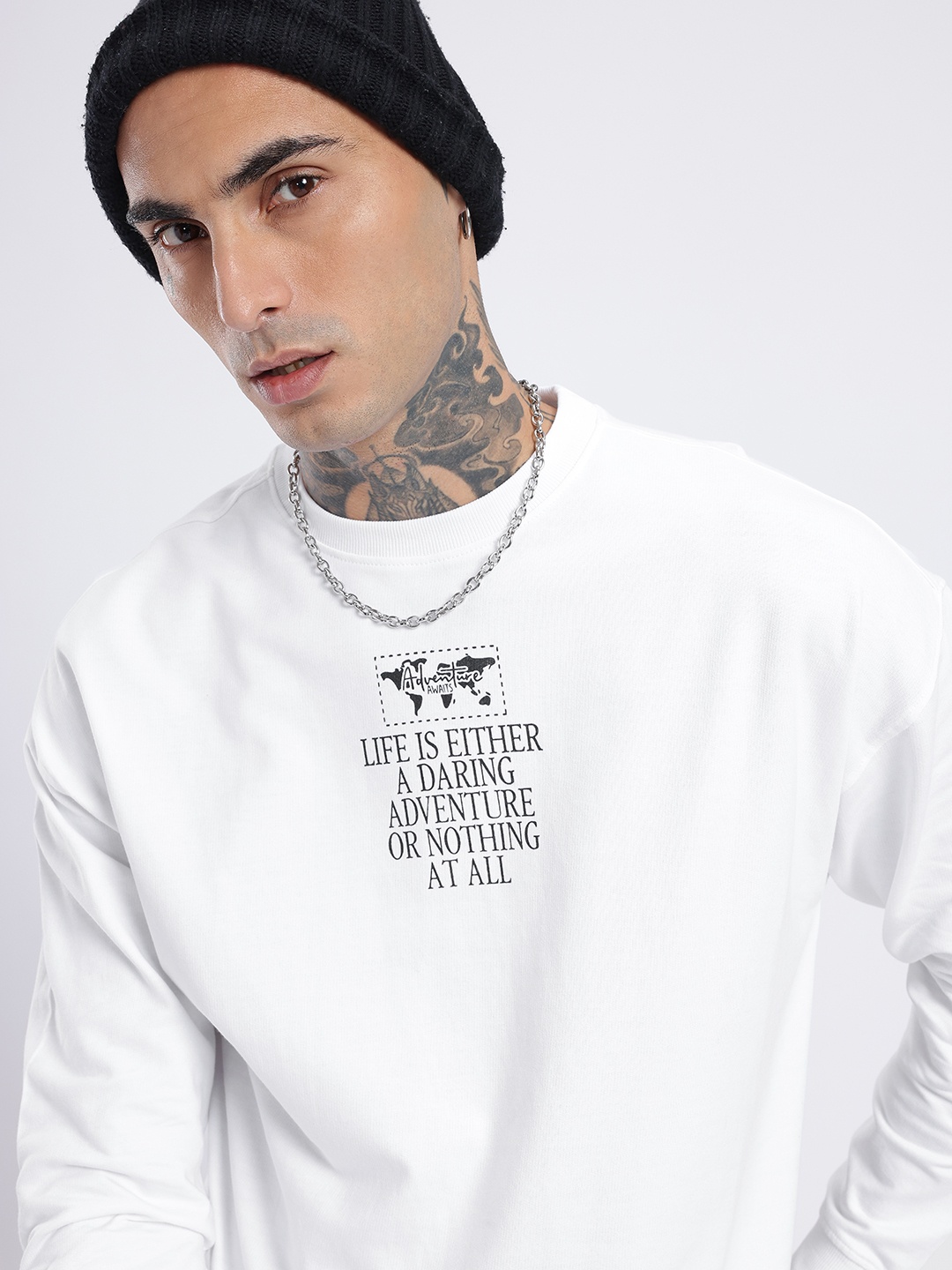 

glitchez City Swagger Printed Cotton Terry Oversized Sweatshirt, White