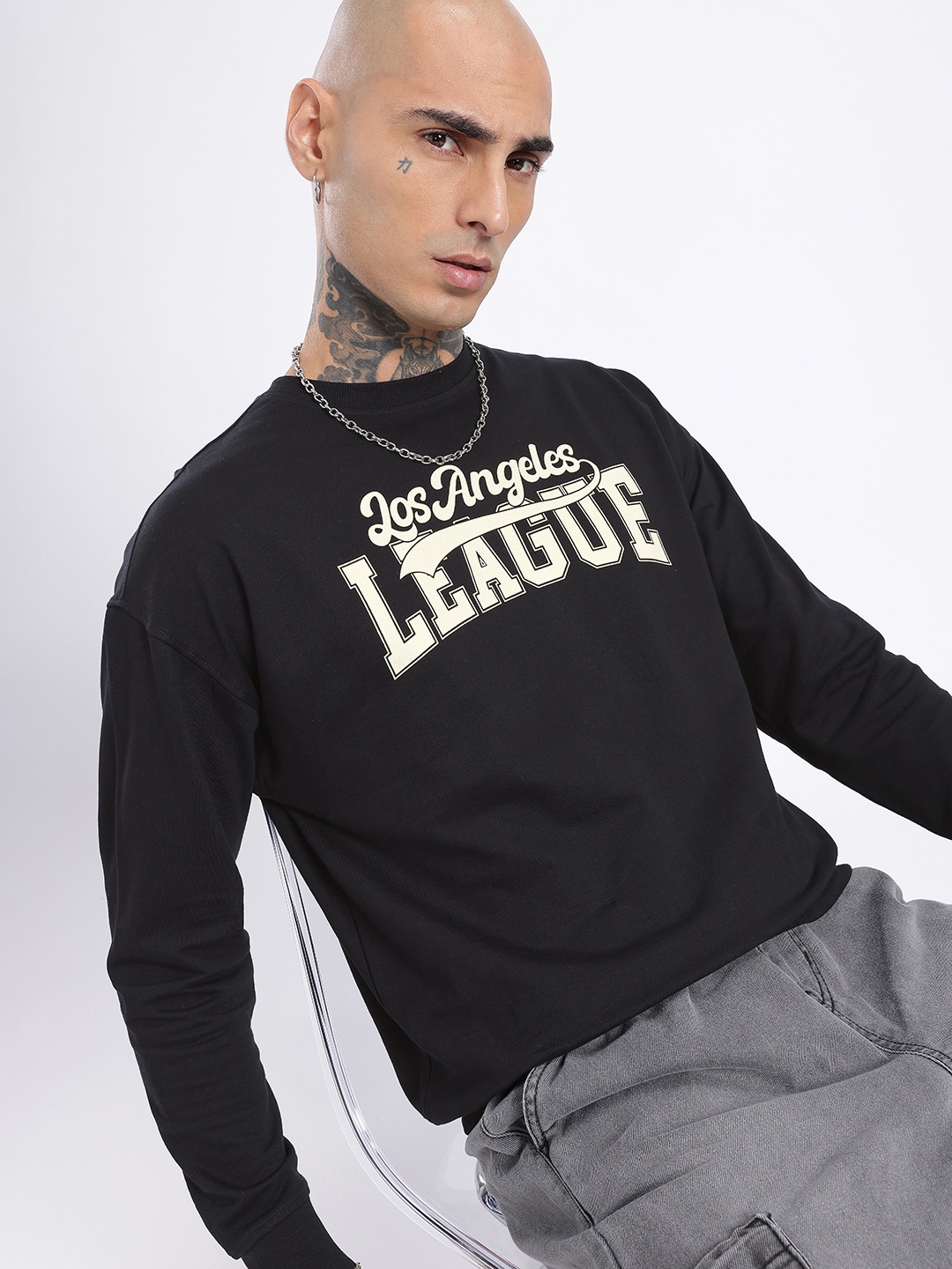 

glitchez Urban Cool Printed Cotton Terry Relaxed Fit Sweatshirt, Black