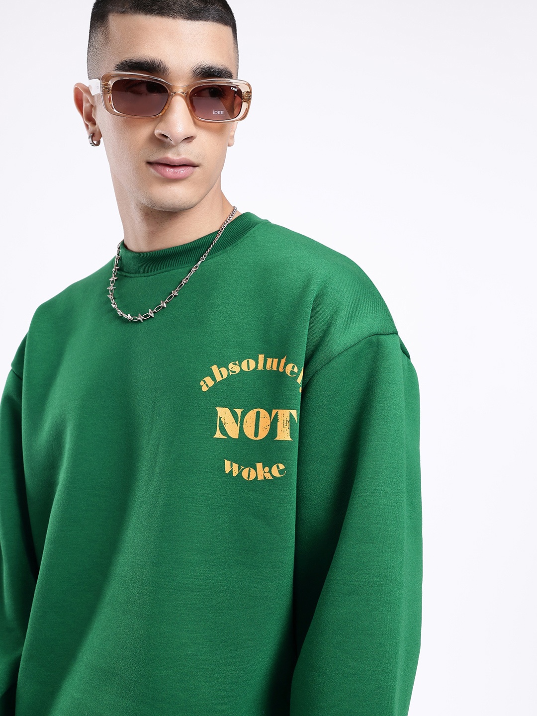 

glitchez Urban Core Typography Printed Oversized Sweatshirt, Green