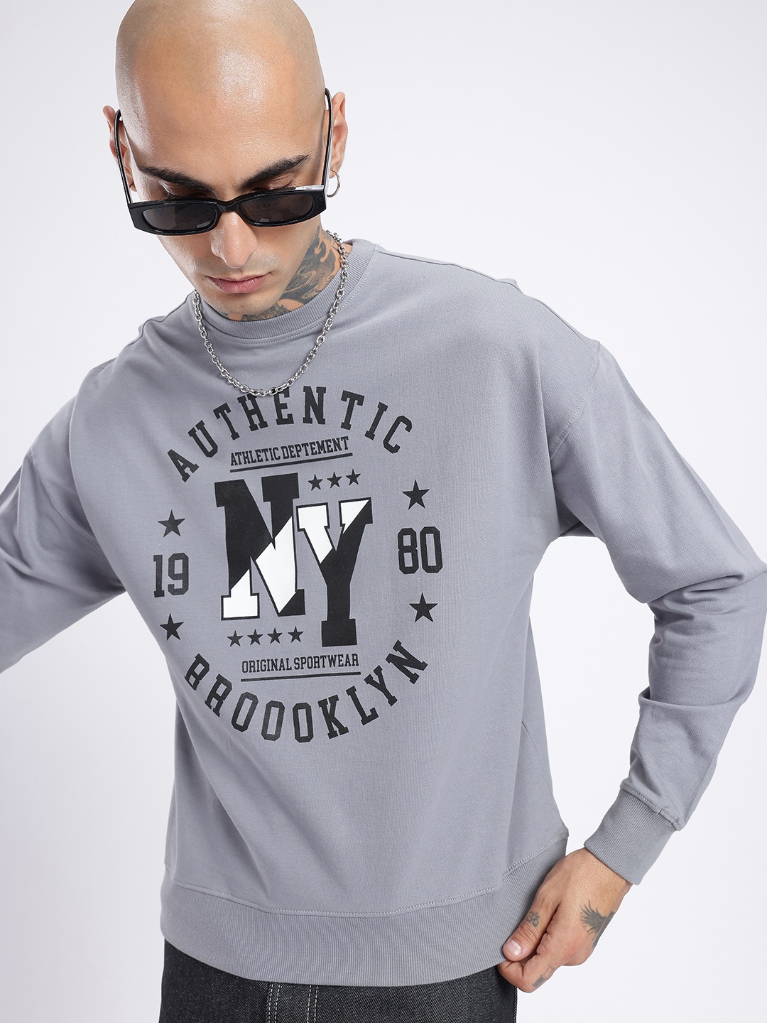 

glitchez 90s Nostalgia Printed Cotton Terry Oversized Sweatshirt, Grey