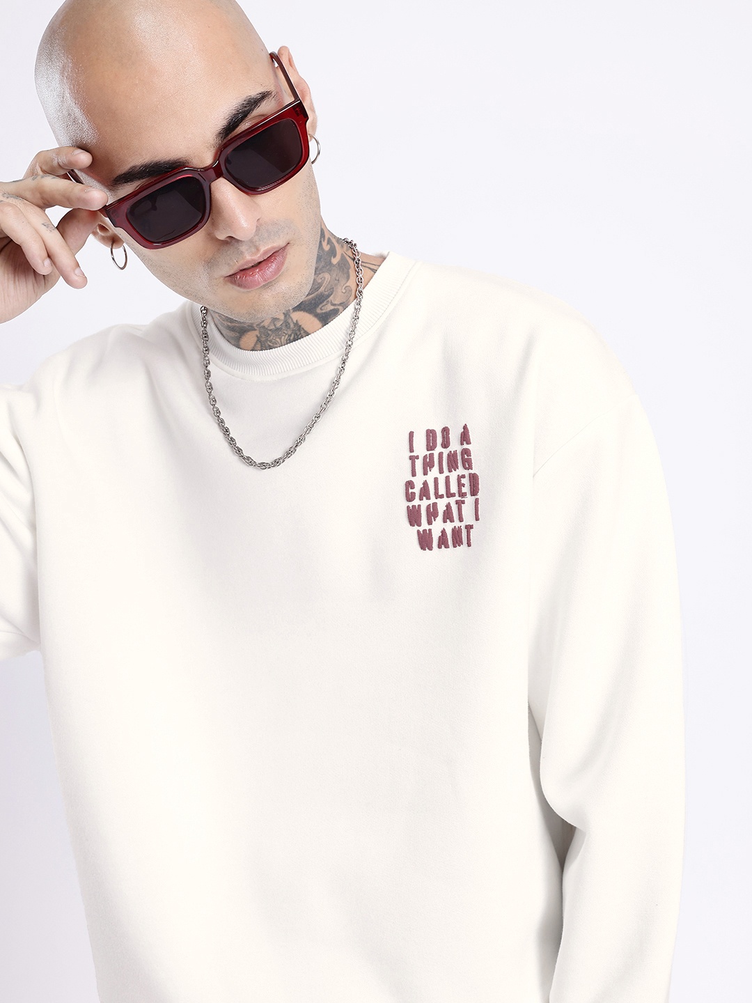 

glitchez Modern Vibe Minimal Typography Oversized Sweatshirt, White