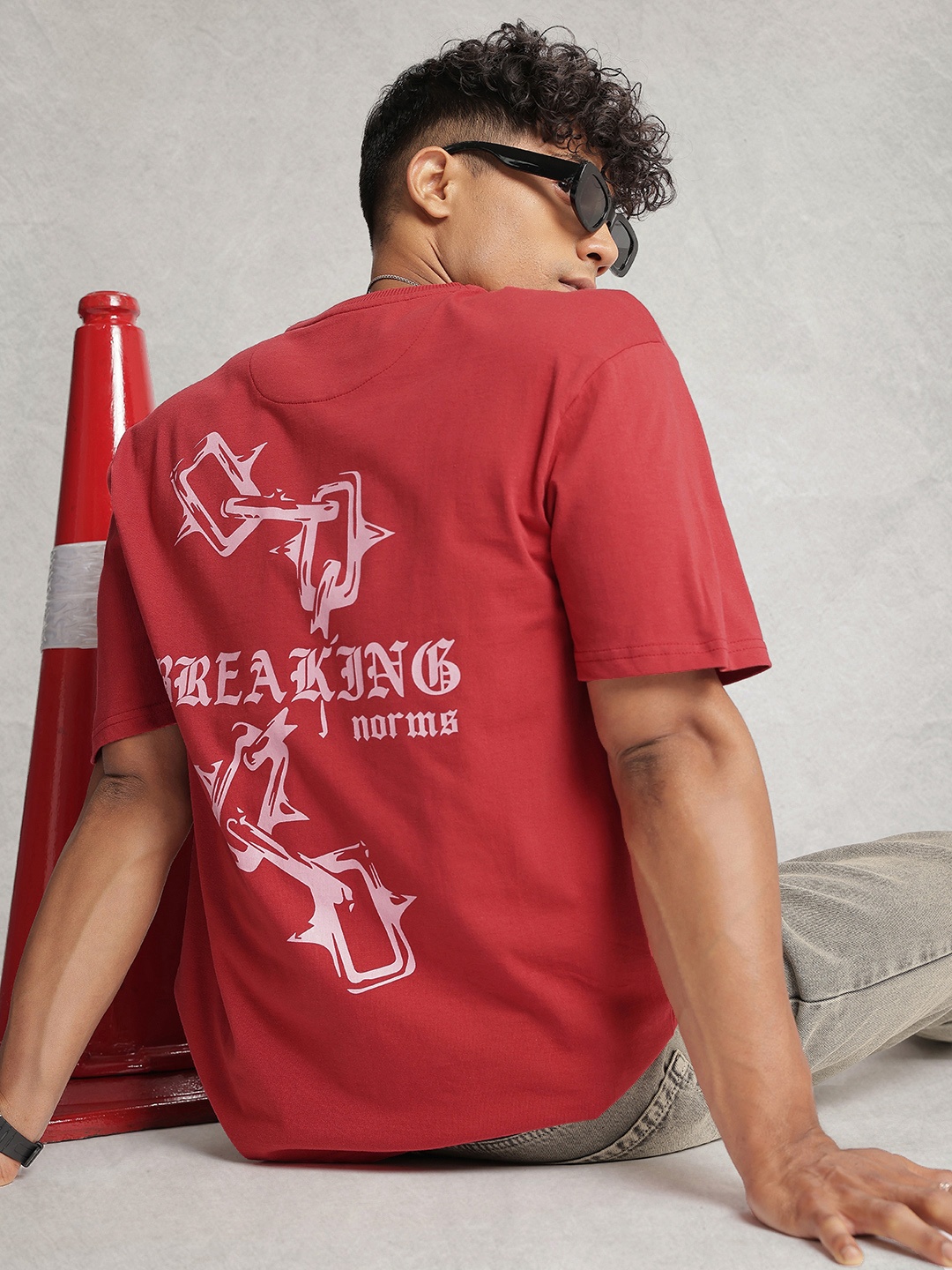 

WROGN Oversized Fit Typography Printed Pure Cotton T-shirt, Red