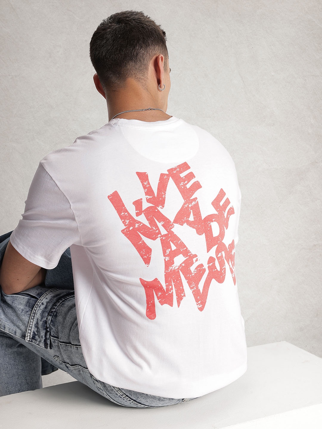 

WROGN Oversized Fit Typography Printed Pure Cotton T-shirt, White