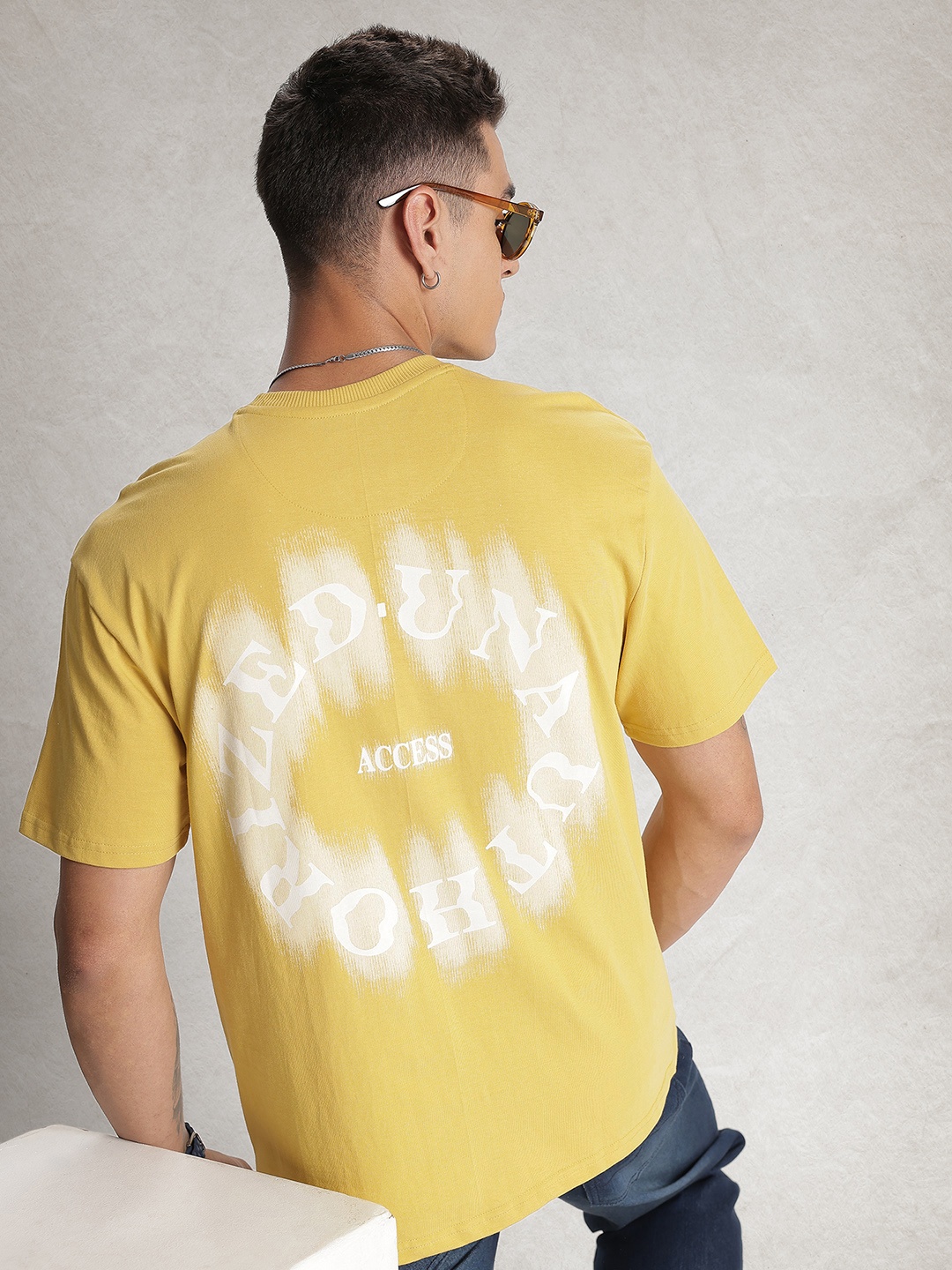 

WROGN Oversized Fit Graphic Printed Pure Cotton T-shirt, Yellow