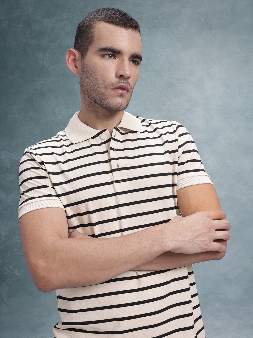 

The Roadster Life Co. Striped Polo Collar T-shirt, Beige
