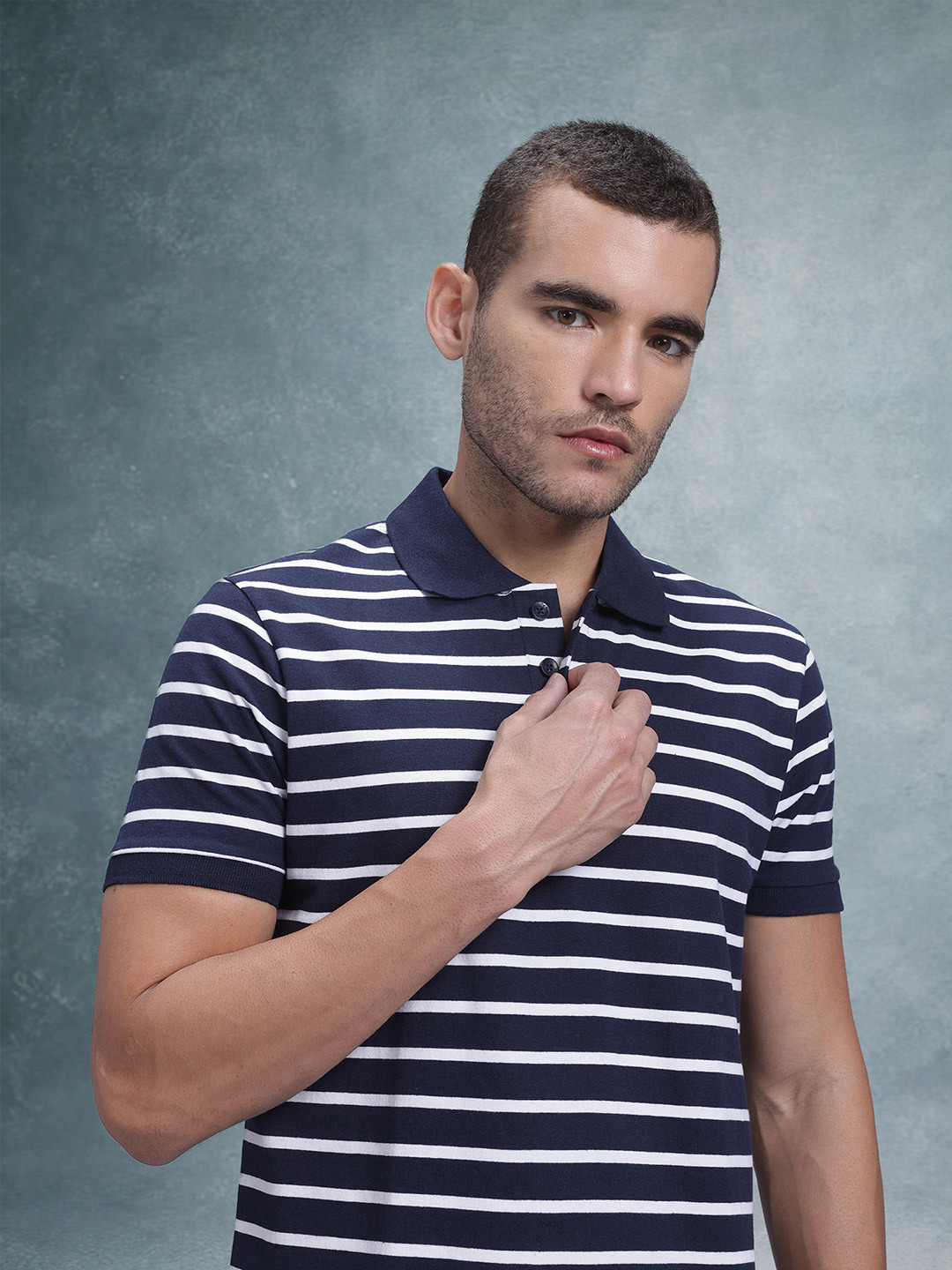 

The Roadster Life Co. Striped Polo Collar T-shirt, Navy blue