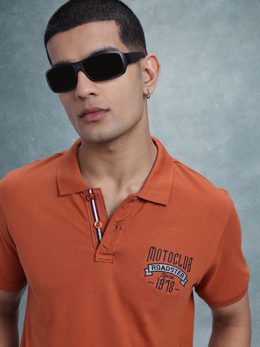 

The Roadster Life Co. Brand Logo Embroidered Pure Cotton Polo Collar T-shirt, Rust