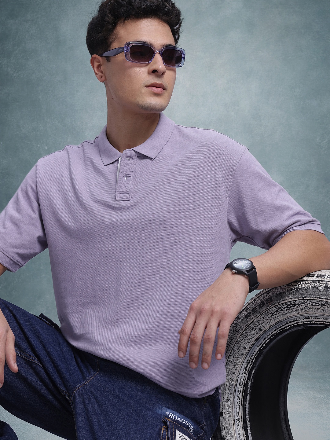 

The Roadster Lifestyle Co. Polo Collar Pure Cotton T-shirt, Lavender