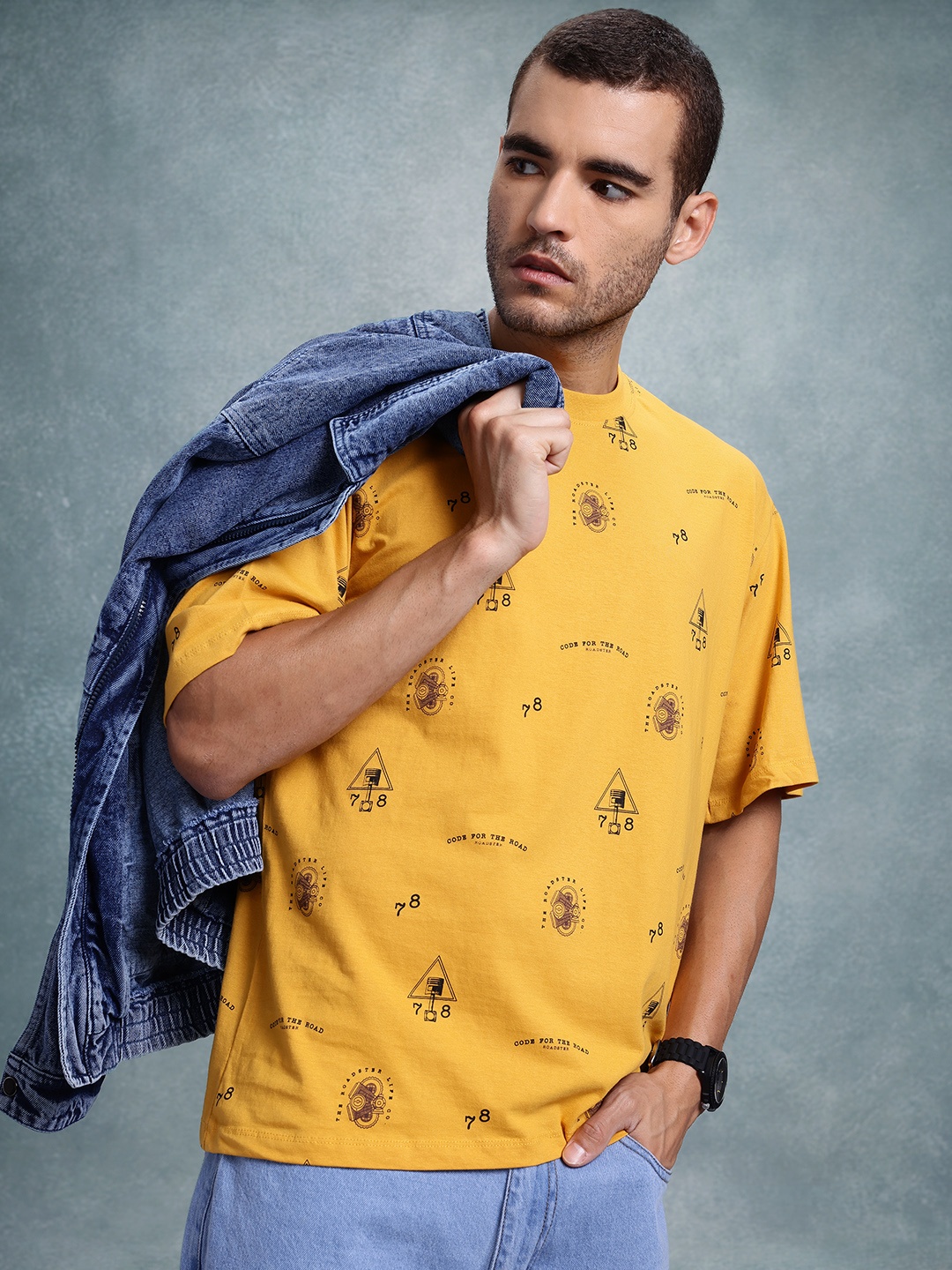 

The Roadster Life Co. Relaxed Fit Printed Pure Cotton T-shirt, Yellow
