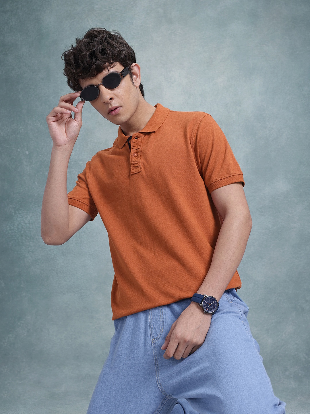 

The Roadster Life Co. Solid Pure Cotton Polo T-shirt, Rust