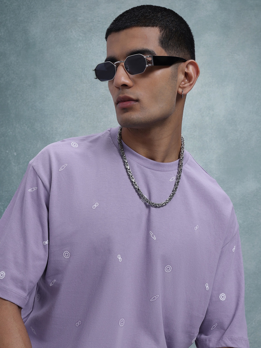 

The Roadster Life Co. Printed Relaxed Pure Cotton T-shirt, Lavender