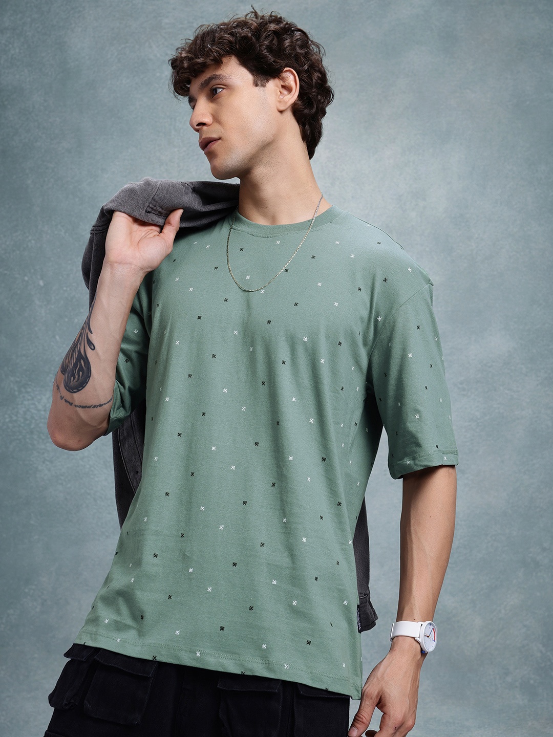 

The Roadster Life Co. Printed Relaxed Pure Cotton T-shirt, Green