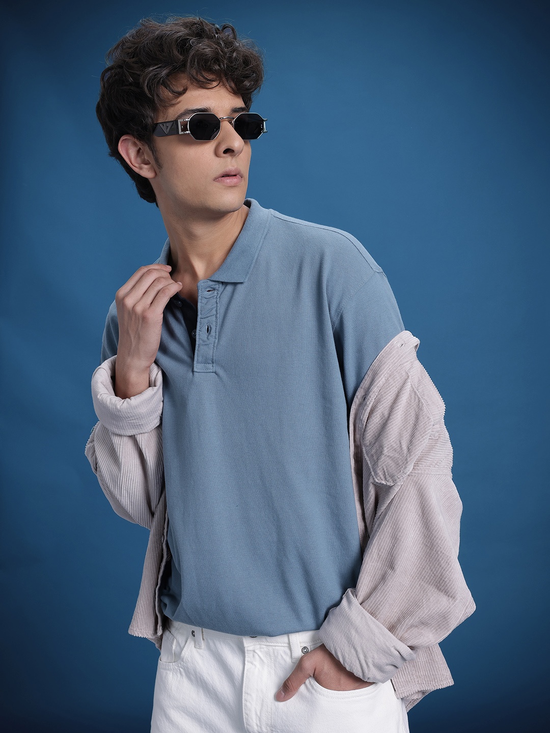 

The Roadster Life Co. Relaxed Pure Cotton Polo T-shirt, Blue