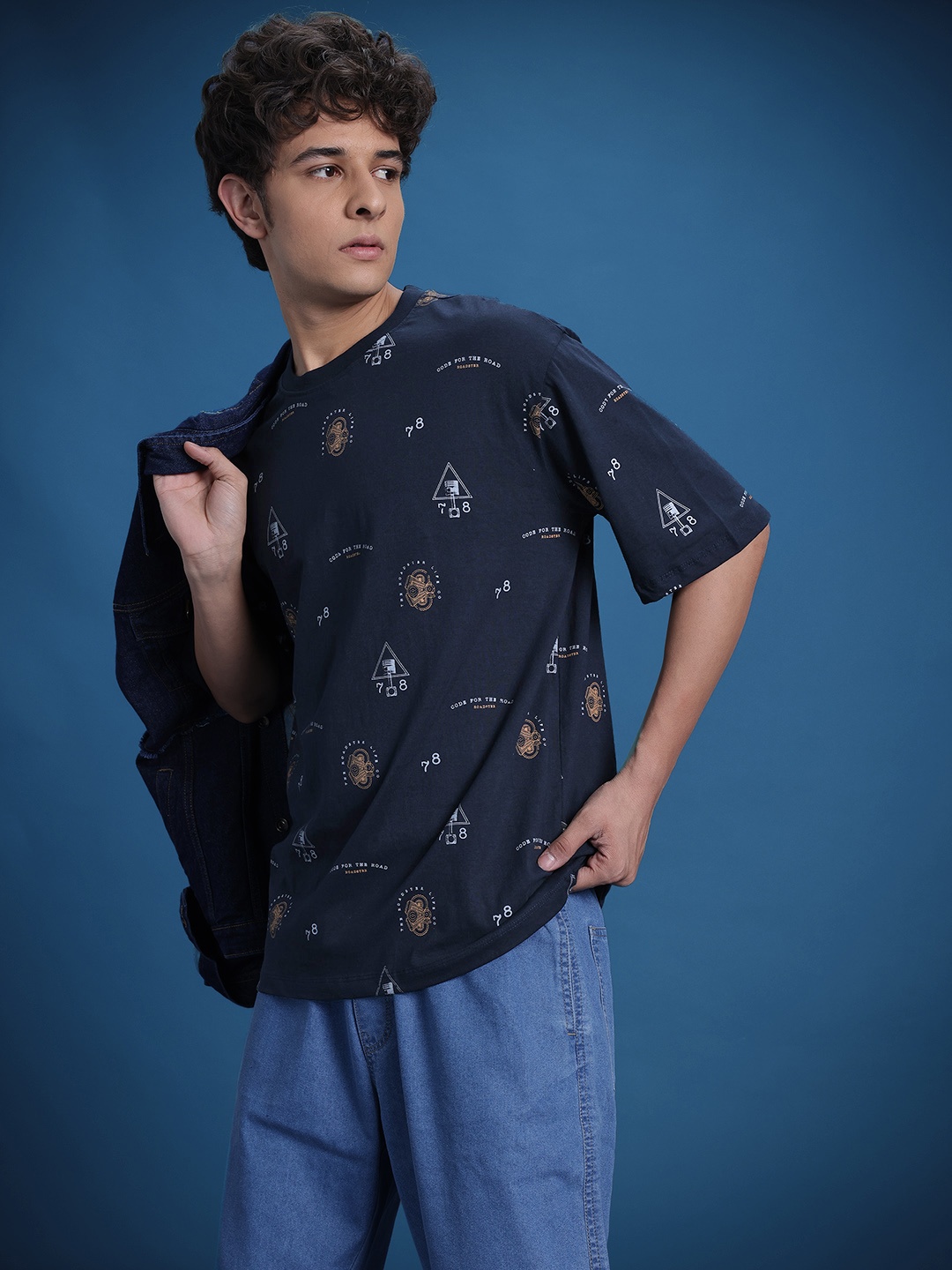 

The Roadster Life Co. Printed Relaxed Pure Cotton T-shirt, Navy blue
