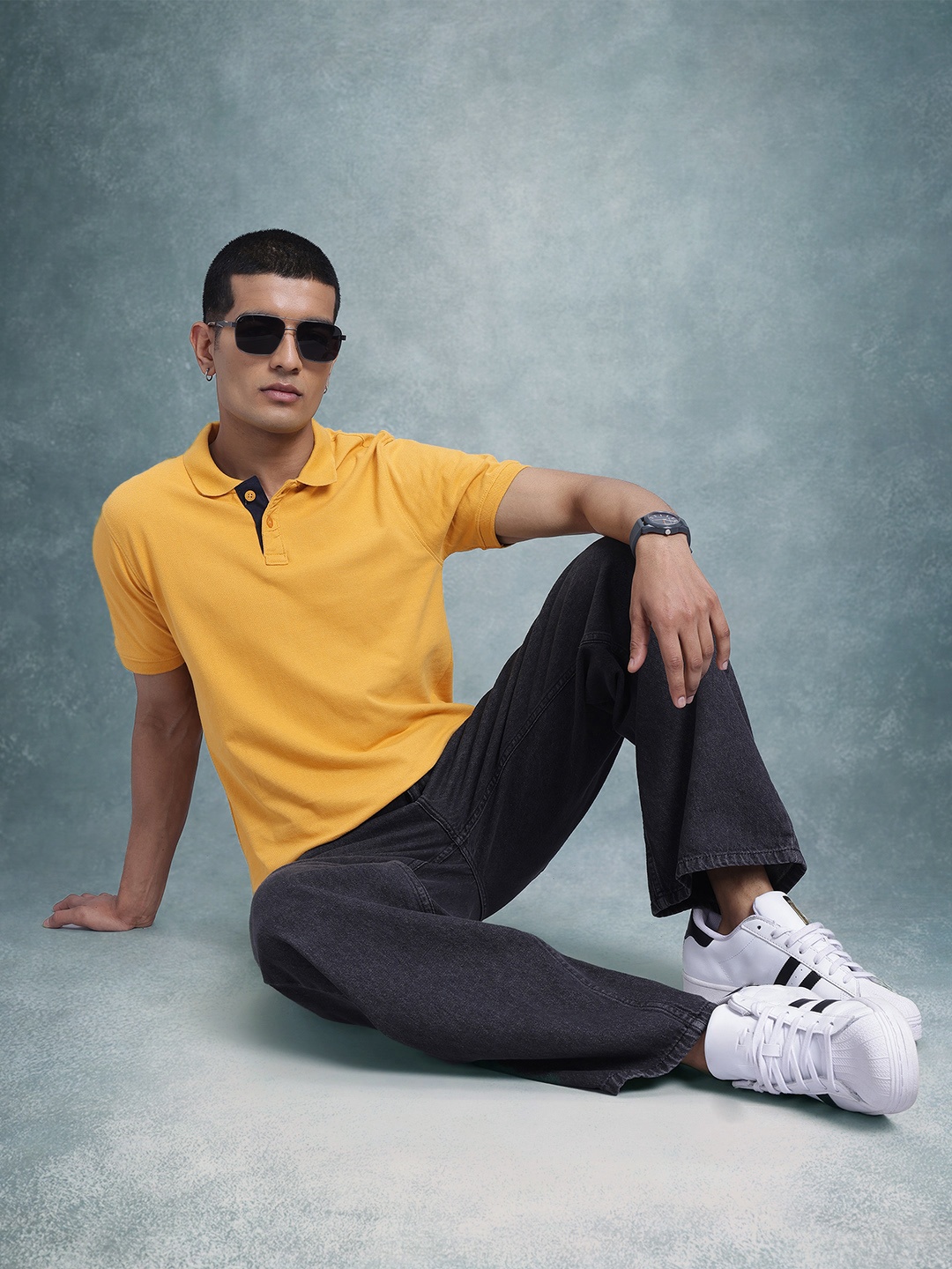 

The Roadster Life Co. Solid Pure Cotton Polo T-shirt, Mustard