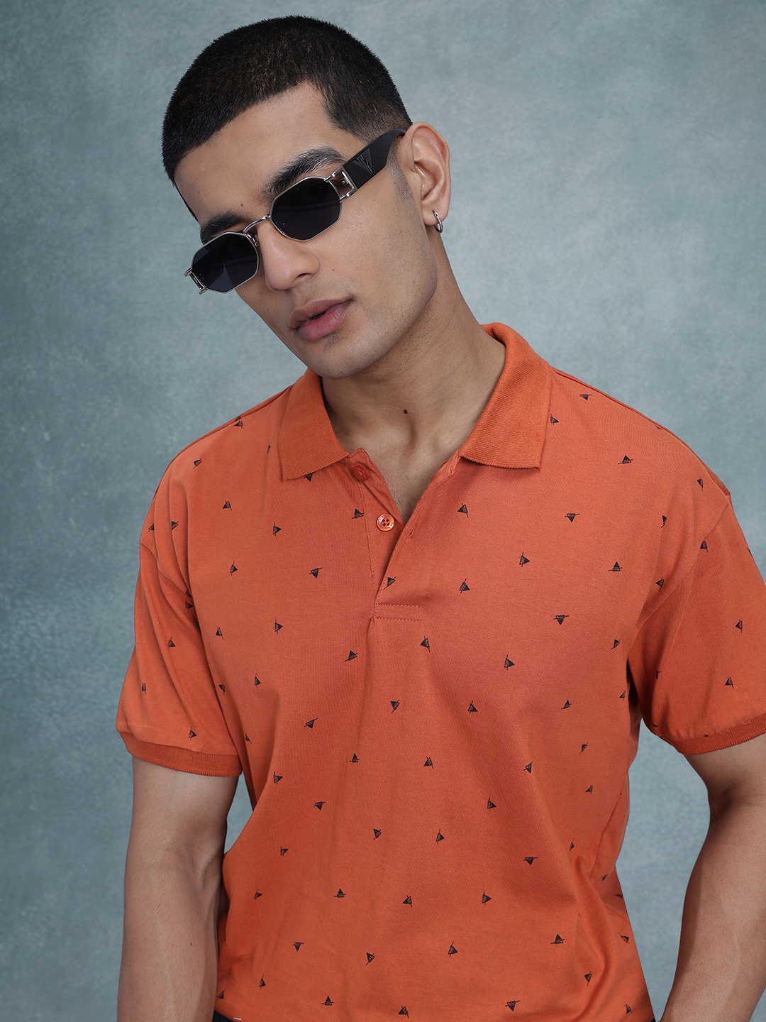 

The Roadster Life Co. Geometric Printed Polo Collar T-shirt, Rust