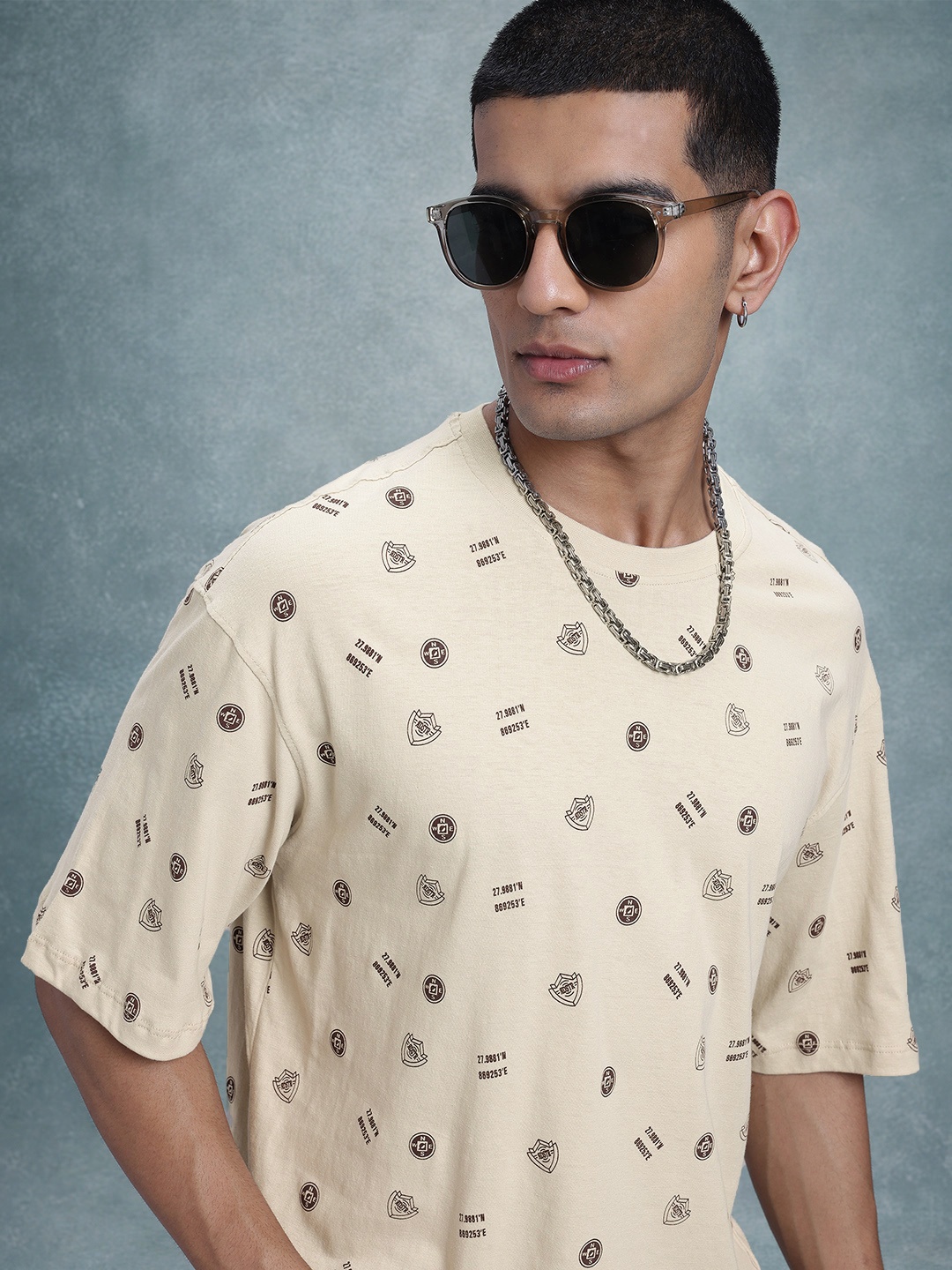 

The Roadster Life Co. Printed Relaxed Pure Cotton T-shirt, Cream