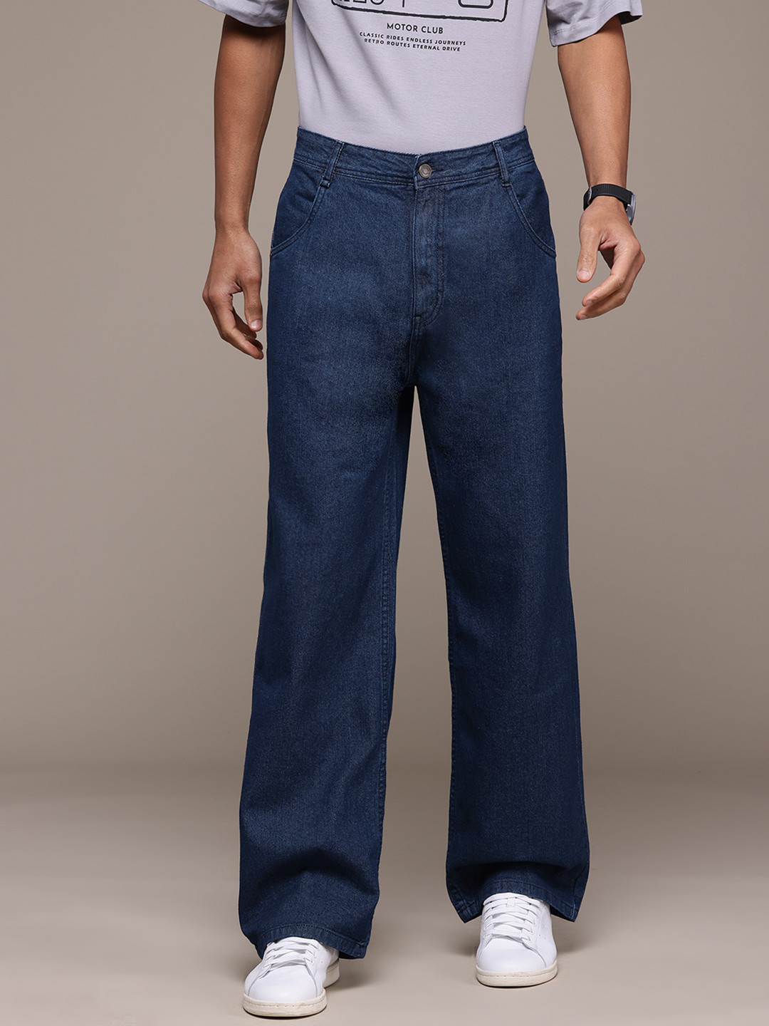 

The Roadster Lifestyle Co. Men Loose Wide Leg Jeans, Navy blue