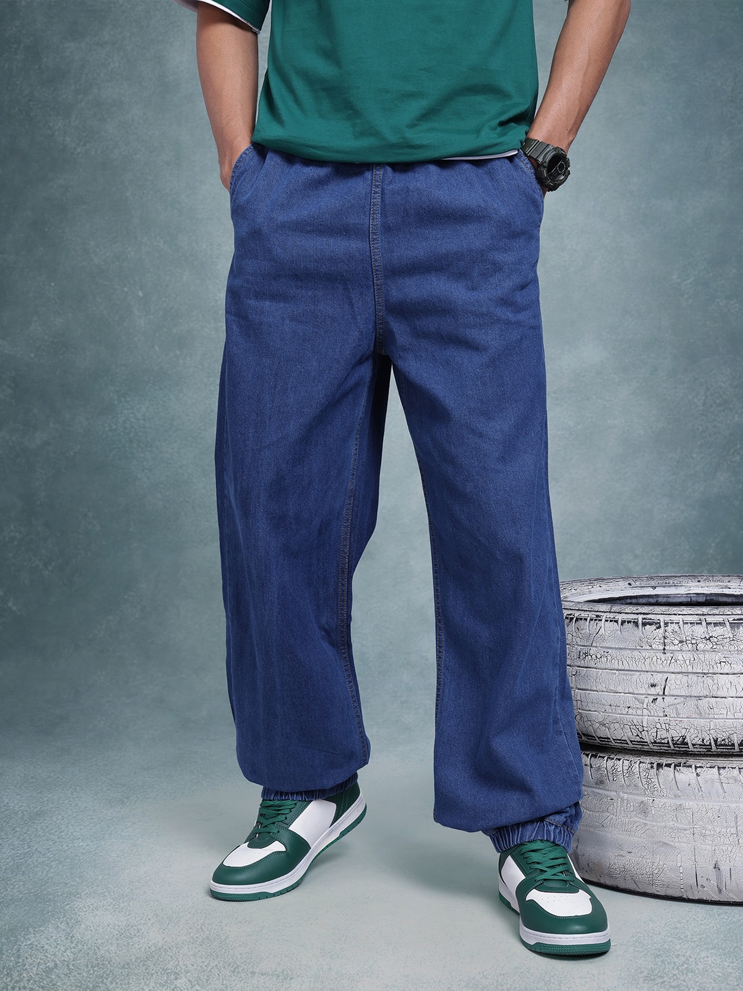 

The Roadster Life Co. Men Pure Cotton Parachute Fit Joggers, Blue
