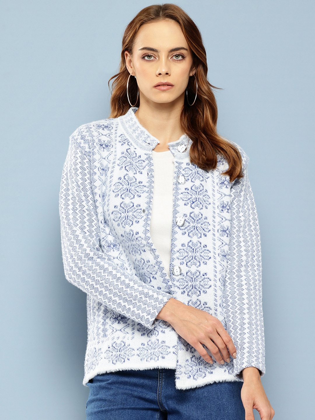 

Aarika Ethnic Motifs Self Design Woollen Sweaters, Blue