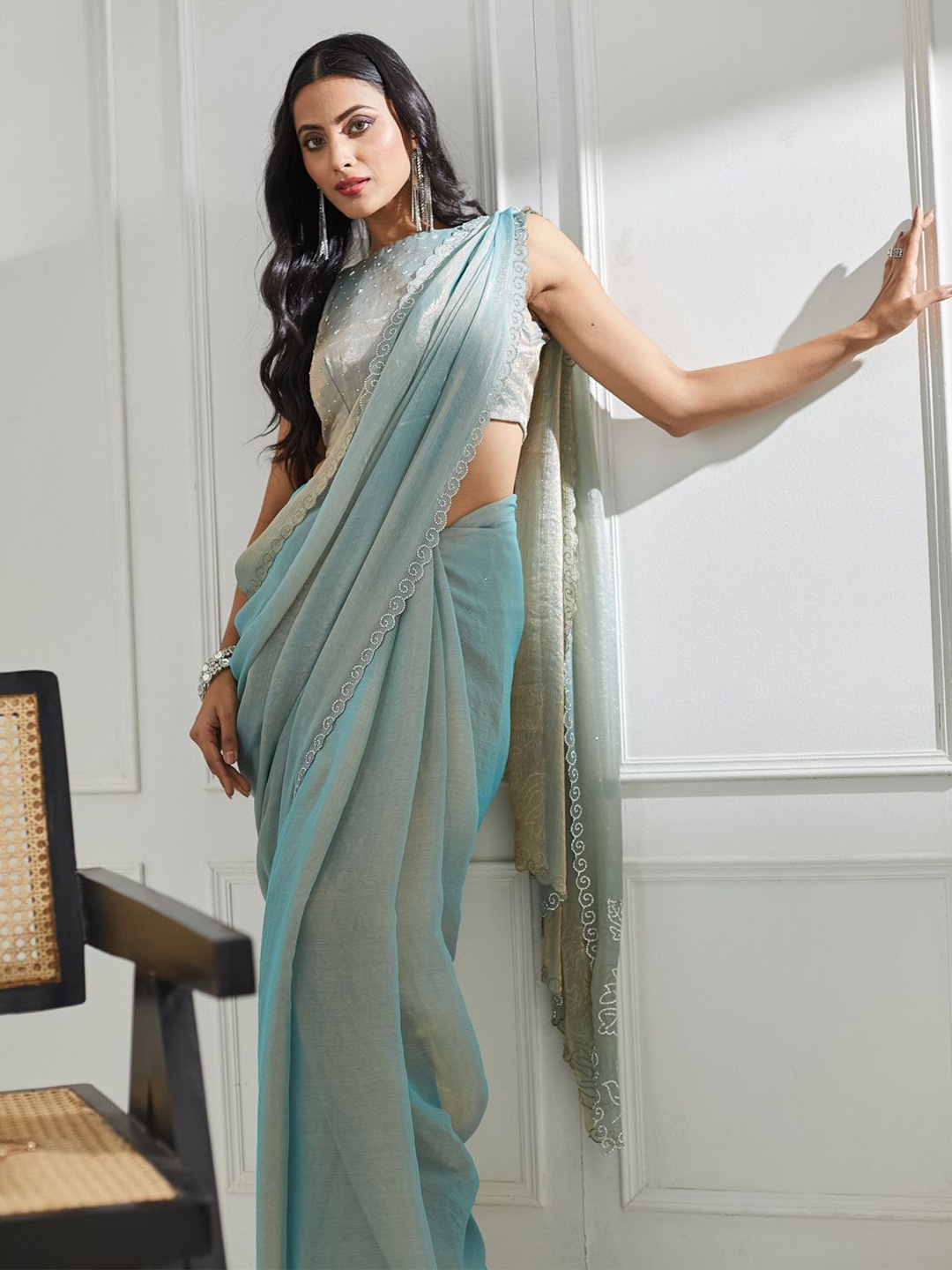 

kasee Beads and Stones Pure Silk Saree, Blue