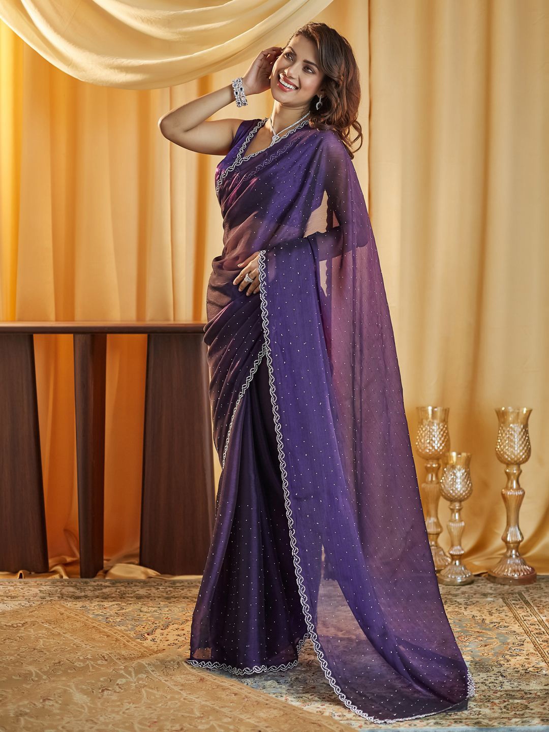 

kasee Embellished Beads and Stones Saree, Magenta