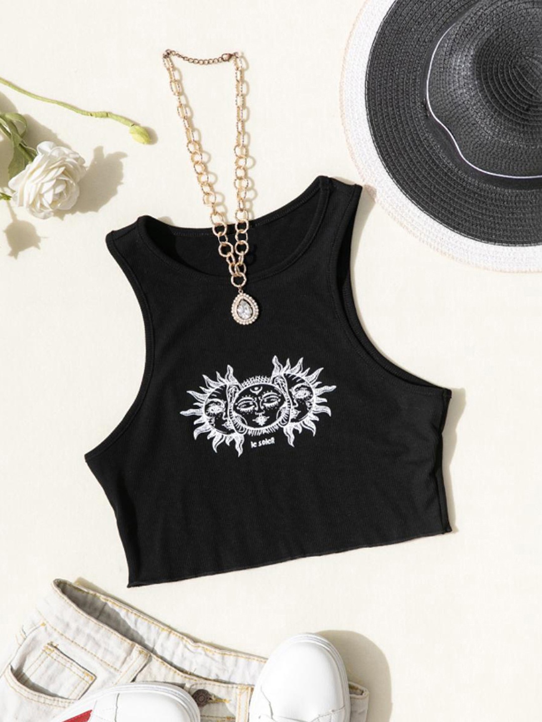 

StyleCast Print Crop Top, Black