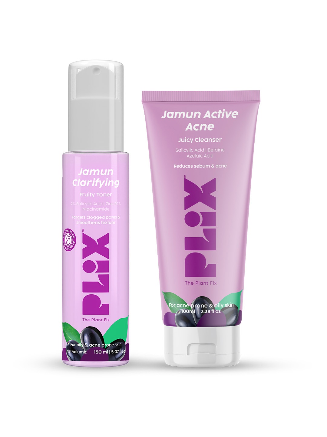 

PLIX THE PLANT FIX Set Of 2 Jamun Active Acne Cleanser & Fruity Toner - 250ml, Purple
