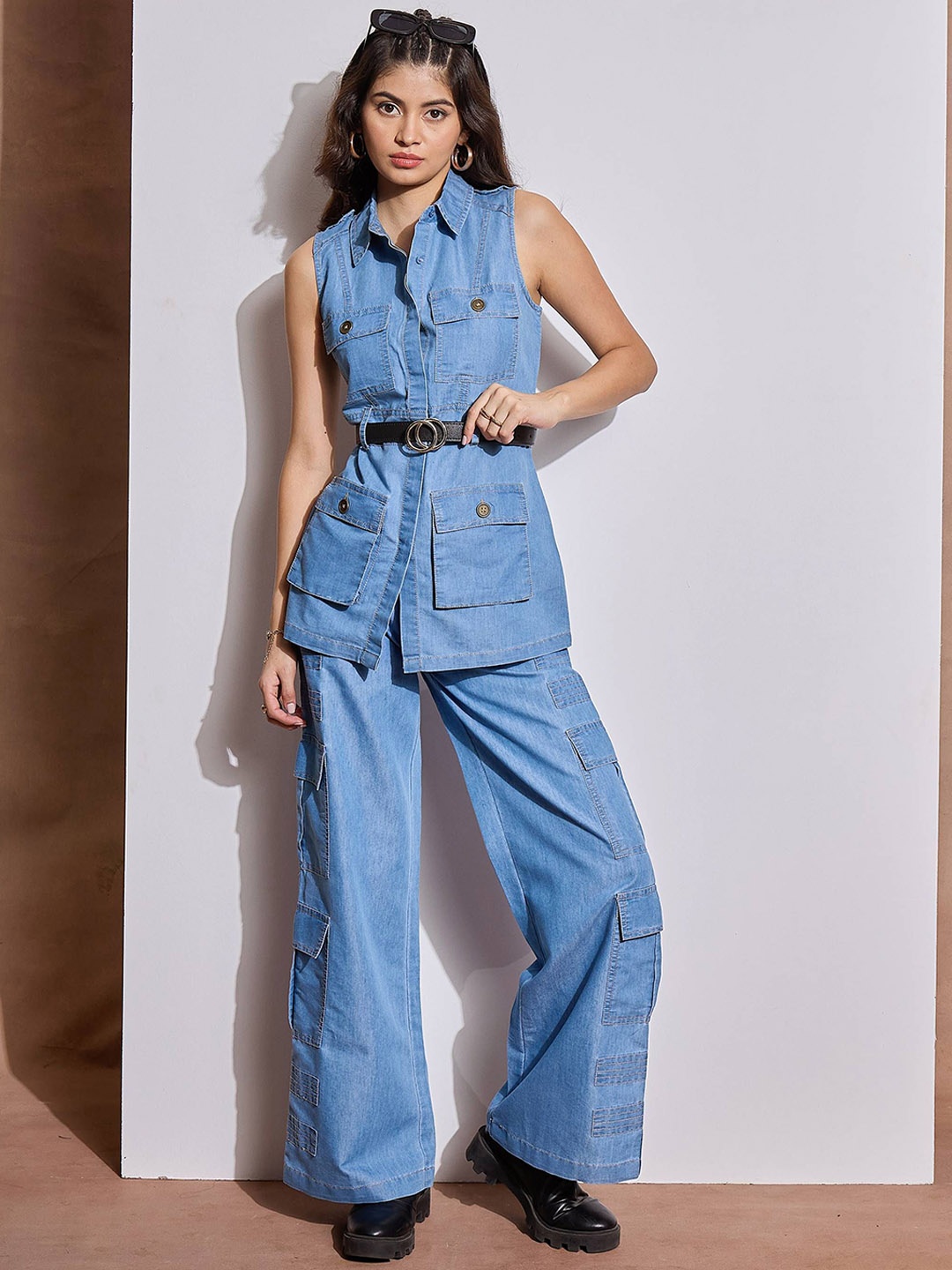 

SASSAFRAS Shirt Collar Top & Trousers Co-Ords, Blue
