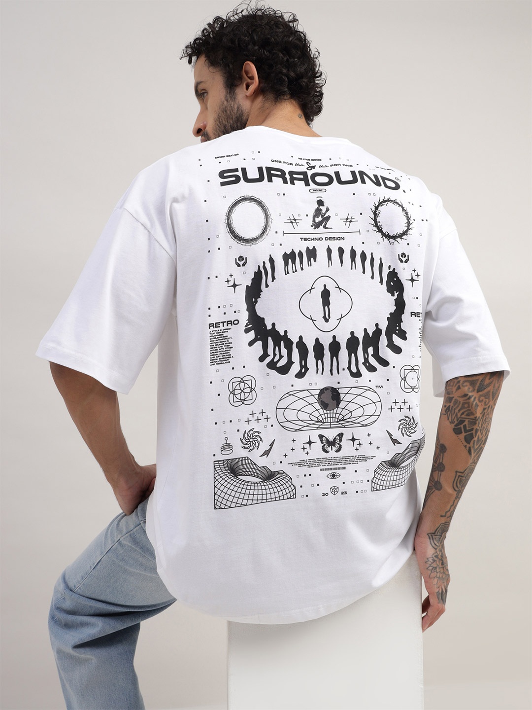 

THREADCURRY Men Printed Raw Edge T-shirt, White